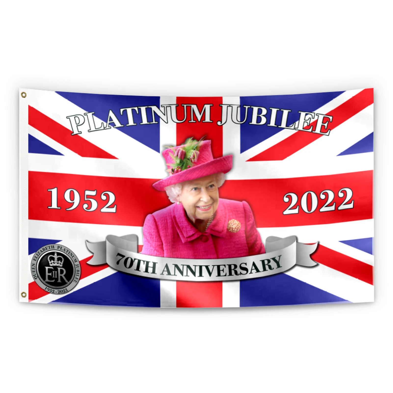 

Флаг королевы Елизаветы платина, юбилейта 3x5 футов, 70-я годовщина, Флаг Союза Джека 2022, с изображением ее величества, королевы, сувенир