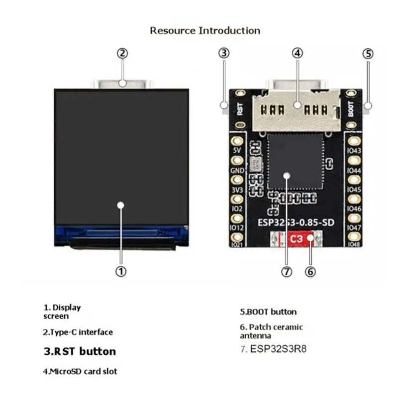 Фото Суперраспродажа: Мини-плата для разработки ESP32-S3 с ЖК-дисплеем 0,85 дюйма, RGB-экраном 128x128, Bluetooth 5 и SD-портом для A №3