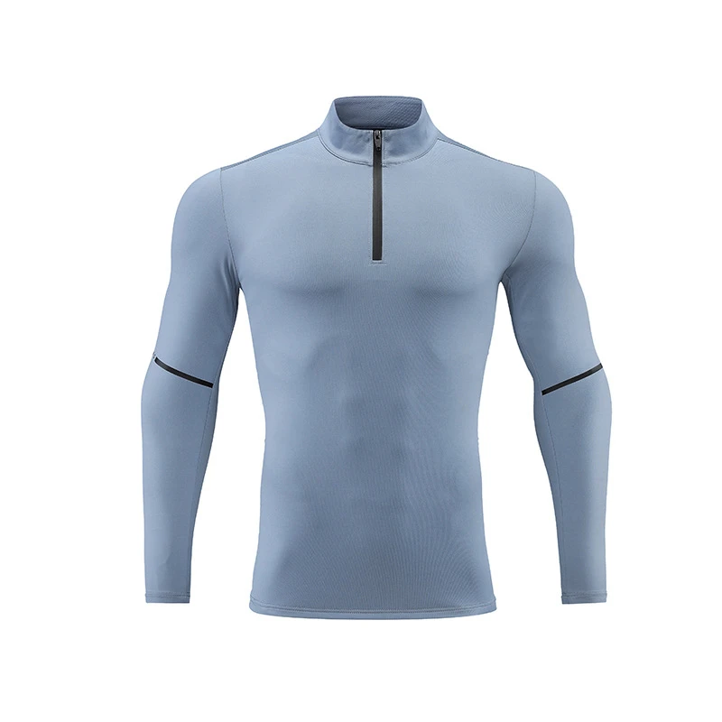 Men's Running Sports Long Sleeve Tops Quick Dry Zipper Stand Collar Outdoor Fitness Skinny Sweatshirts Gym Training Clothing Red