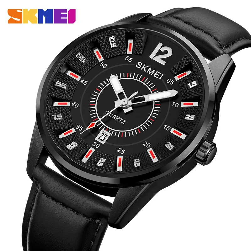 

Часы наручные SKMEI мужские с японским кварцевым механизмом, повседневные водонепроницаемые с ремешком из натуральной кожи, с датой и времене...