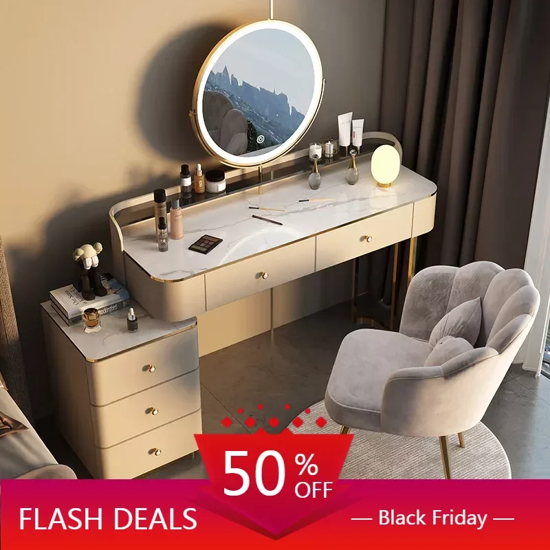 

Drawers Laden Vanity Table Mirror Stool Led Multifunction Nordic Dressing Table Mobile Coiffeuses De Chambre Luxury Furniture