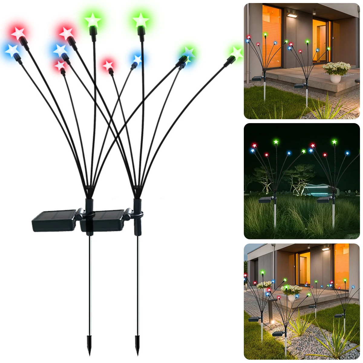 

2Pcs Solar Starburst Swaying Garden Lights Solar Powered Stars Swing Lawn Lights with 600mAh Battery IP65 Waterproof Outdoor