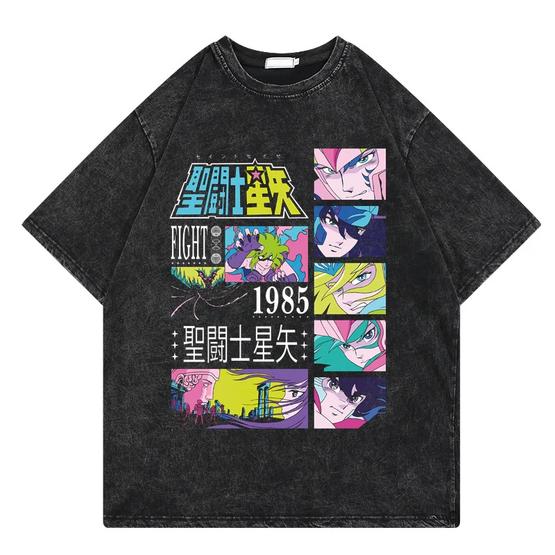 

Футболка в стиле японского аниме Saint Seiya, винтажная промытая футболка для мужчин и женщин, уличная одежда в стиле Харадзюку, топы большого ра...