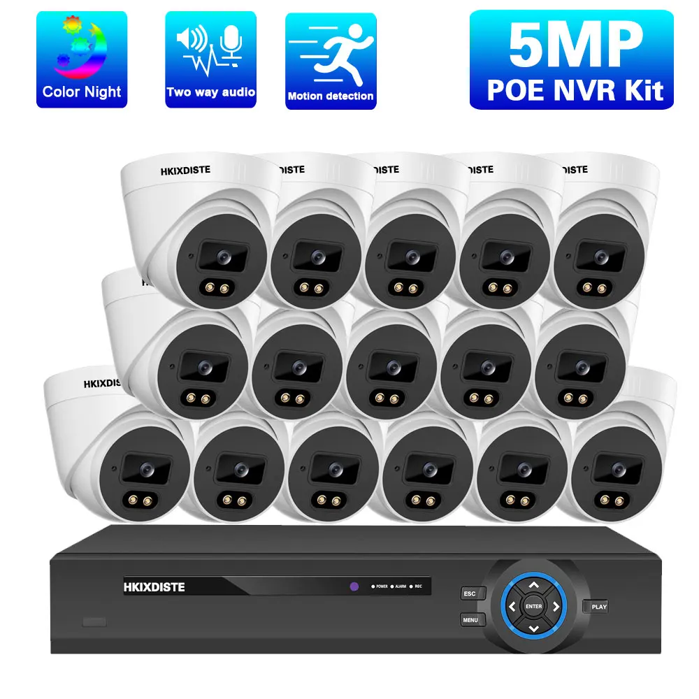 

Комплект купольных камер видеонаблюдения, 16 каналов, 4K POE, NVR, Full Color, ночное видение, IP, 5 МП, Система s