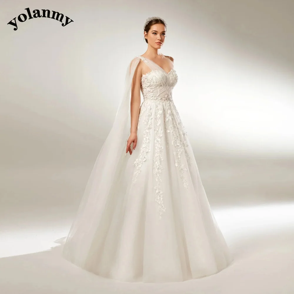 

YOLANMY Fairytale Aline Sweetheart Wedding Dresses For Mariages Beads Pleat Made To Order Vestidos De Novia Brautmode