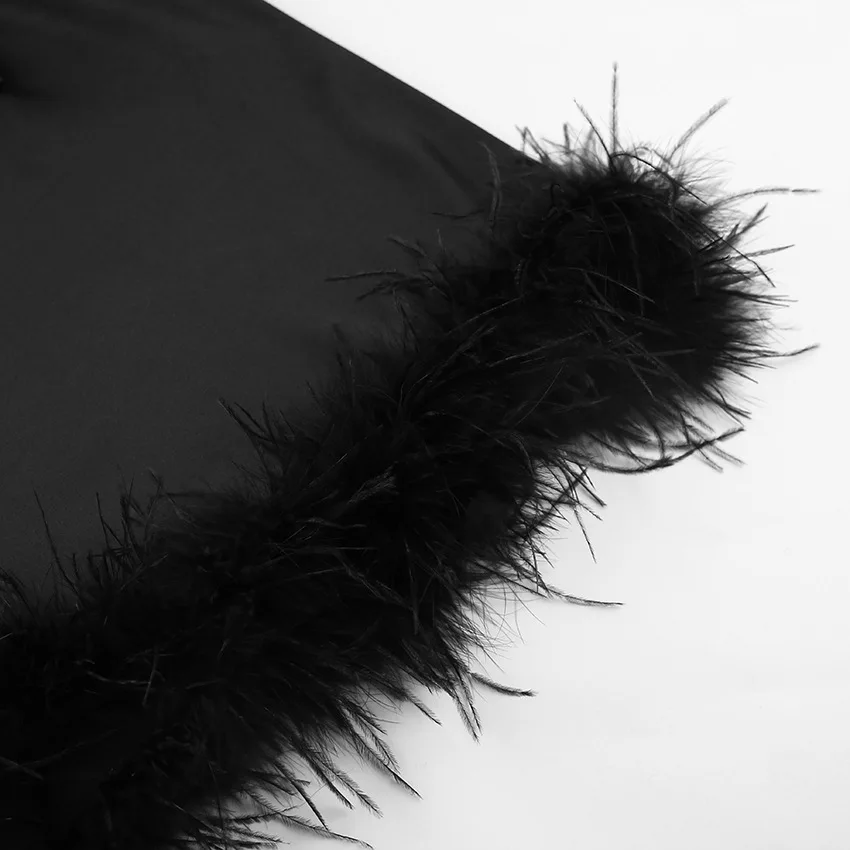 Summer Camisole Feather Top Women's Thin Pajamas Set Sexy Pajamas Ostrich Feather Tracksuit Trousers Grace Fashion Designer New