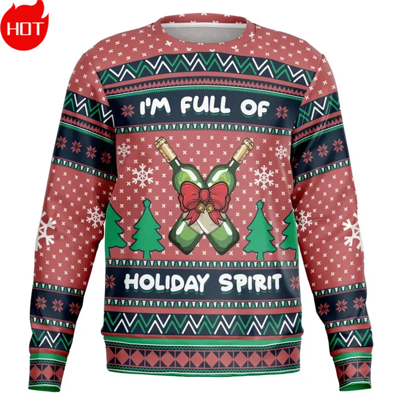 Merry Christmas 3D Printed Sweatshirts Happy Drink Beers Graphic Ugly Sweaters Fashion New In Mens Clothing