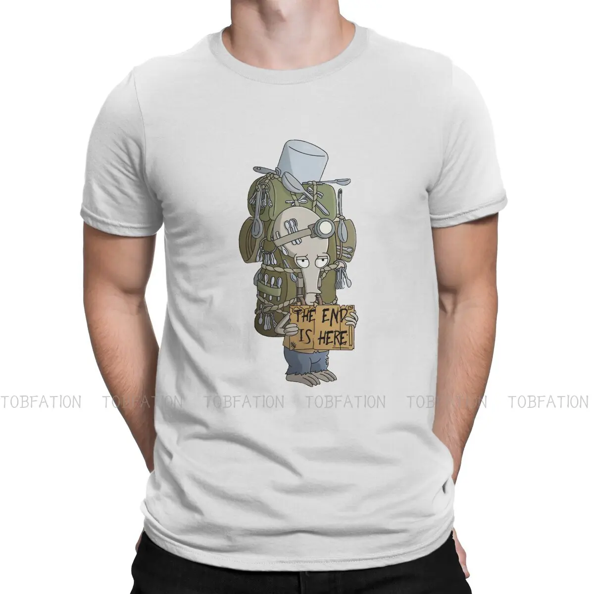 

The Americans Roger Alien Cartoon Roger THE END IS HERE T Shirt Men Ofertas Loose O-Neck Tshirt Cotton Casual Clothing