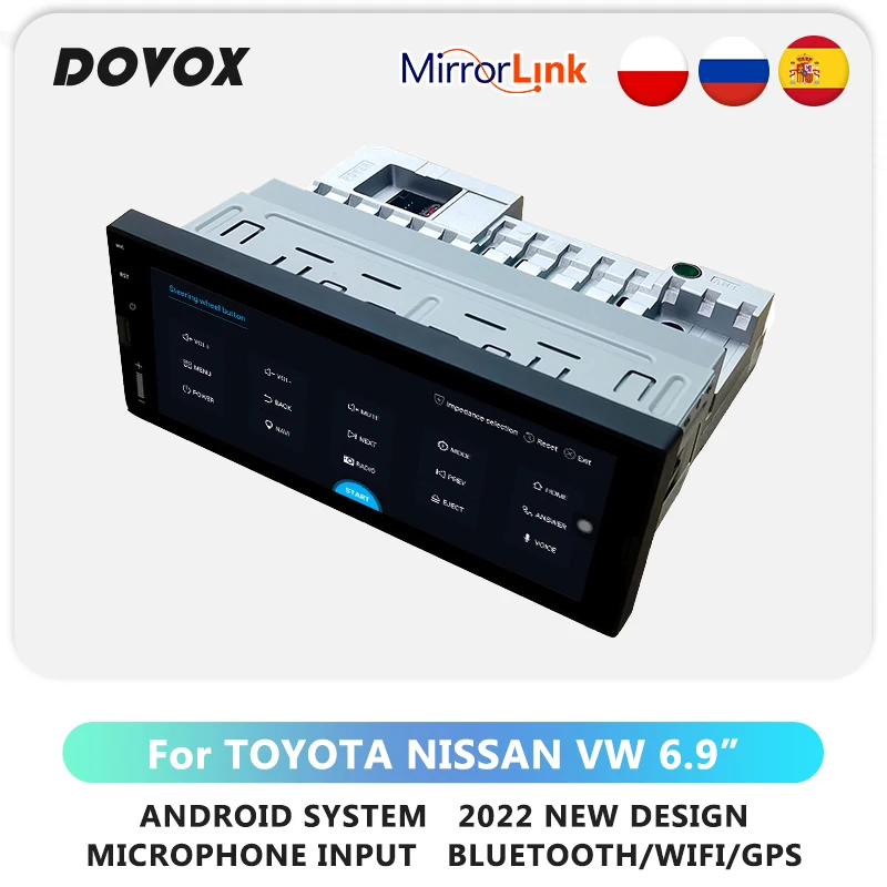 

Dovox 6.9 Inch 1 Din Android 9.0 Car Radio for Universal Car Stereo 1DIN Video Multimedia Player For VW Toyota Nissan GPS WIFI