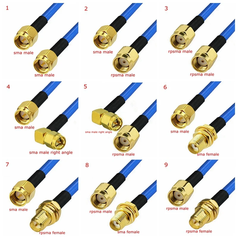 Купи RG142 Blue Soft 50-3 Double Shielded Cable SMA To SMA Male Female Connector RPSMA To SMA Right Angle Crimp for RG-142 50ohmBrass за 322 рублей в магазине AliExpress