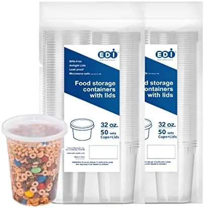 

OZ, 100 Sets] Plastic Deli Food Storage Containers with Airtight Lids | Microwave-, Freezer-, Dishwasher-Safe | BPA Free | Heavy