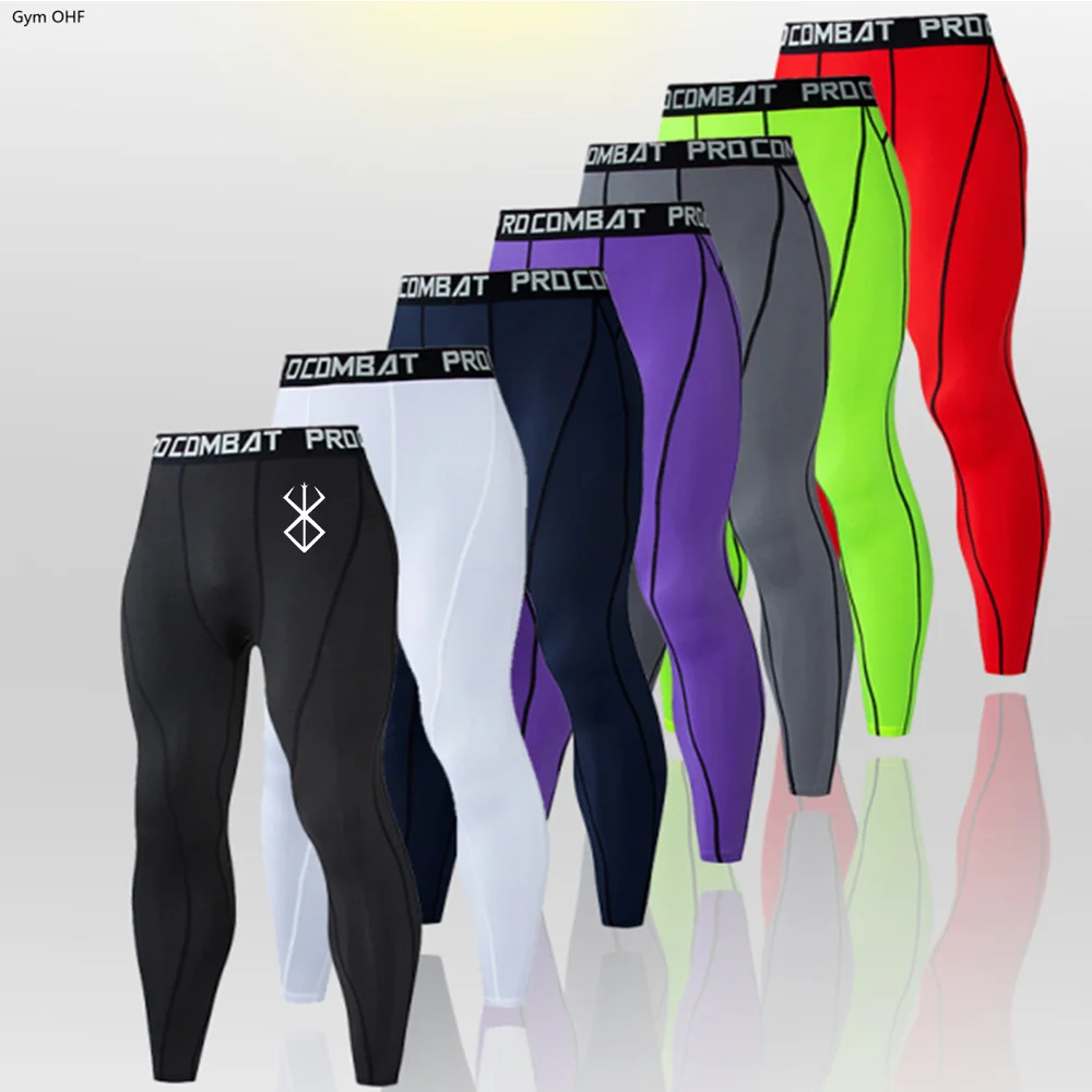 Фото Мужские компрессионные облегающие брюки Rashguard, спортивные Леггинсы для фитнеса и бега, мужские спортивные быстросохнущие брюки для тренажерного зала с аниме кишками №2