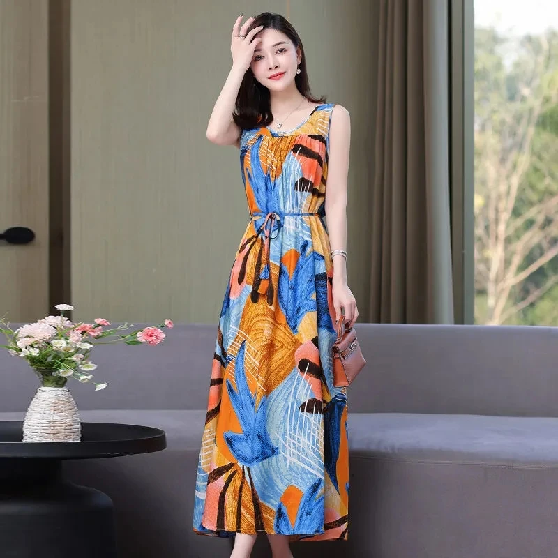 Женское платье среднего возраста 2022 летние повседневные пляжные длинные платья