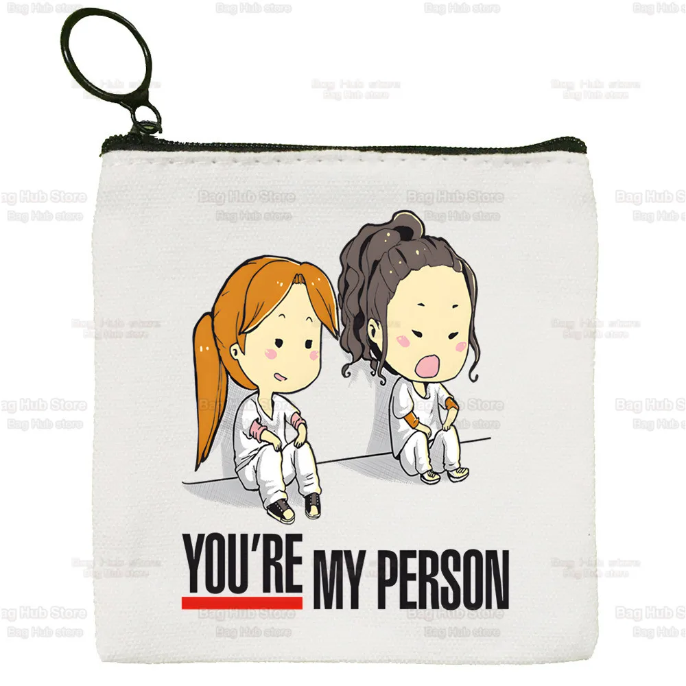 Greys Anatomy You're My Person Heart Simple Canvas Coin Purse Cute Cartoon Key Case Lady Bag Coin Storage Bag