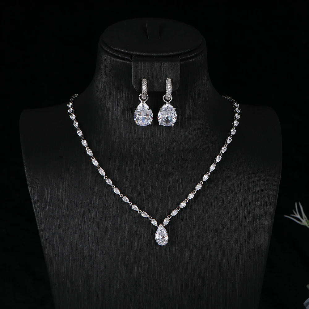 

New Trendy 2Pcs UAE Jewelry Set For Women Wedding Party Indian Dubai Bridal Water Drop Necklace Earring Jewelry Sets N0596