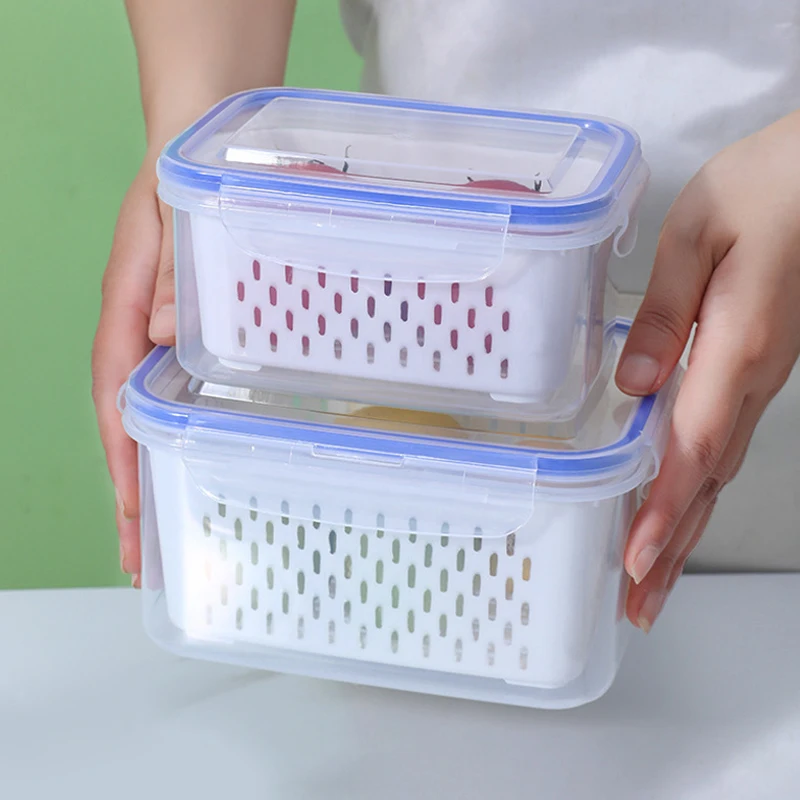 Ящик для хранения фруктов и овощей прозрачный двухслойный сливной корзины