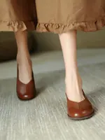 EshtonShero Square Low Heels Dress Shoes Genuine Leather Fashion Shoes Brown Platform Woman Ladies Round Toe Slip On Pumps