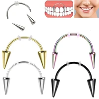 316l stainless steel c rod smiley teeth dracula vampire fangs tooth piercing jewelry internal thread labret nose piercings rings