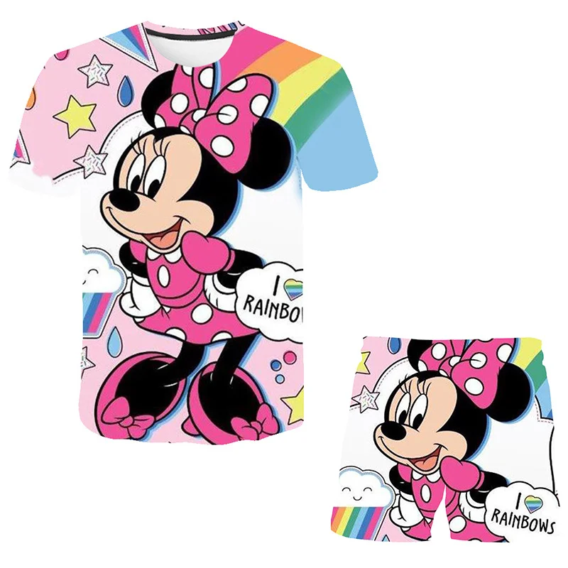 Mickey Mouse Baby Girls Clothes Sets Disney Series T Shirts Short Pants Costumes Cartoon Leisure 1-14 Years Old Costumes Outfits