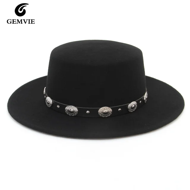 100% Wool Women Men Pork Pie Hat Dad Wool Flat Fedora Hat For Lady Gentleman Gambler Boater Cowboy Trilby Hat Hat Size 55-57CM 1