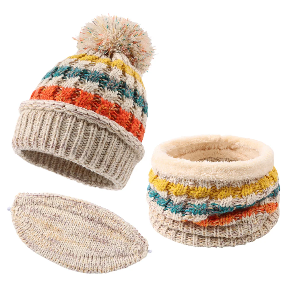 

Зимняя женская шапка маска шарф теплый модный ветрозащитный костюм для взрослых Комплект из 3-х предметов противотуманная шапка Толстая теплая вязаная шапка