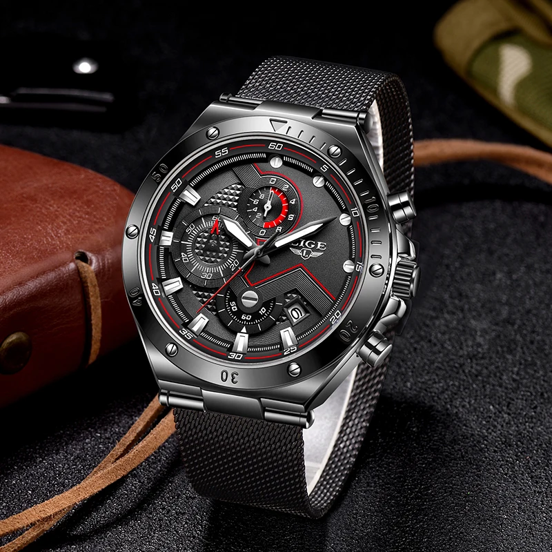 LIGE Men‘s Watches Casual Chronograpph Waterproof Military Sports Wristwatch Fashion Quartz Calendar Man Clock Relogio Masculino |