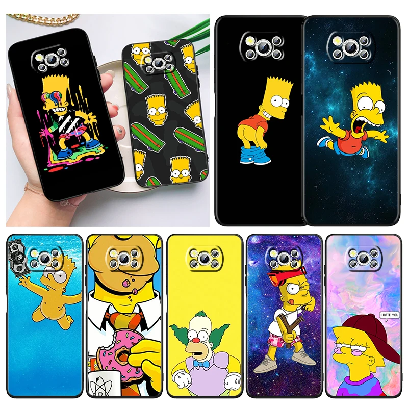 

Anime Family The Simpsons Phone Case For Xiaomi Mi Poco X5 X4 X3 NFC F4 F3 GT M5 M5s M4 M3 Pro C50 C40 5G Cover Black Funda