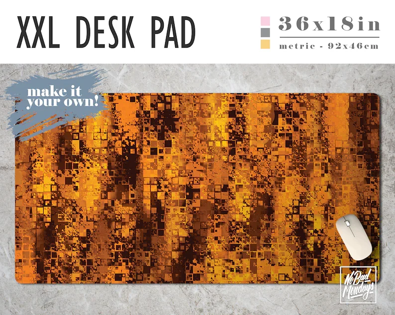 

Gold Pixels Marble Print Extra Large Desk Pad with Available Custom Monogram - Extended Mouse Mat - 36x18in