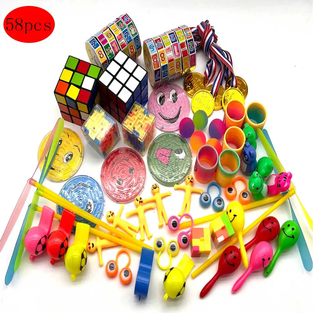 

58Pcs Kids Birthday Party Favor Cube Whistle Maze Toys for Pinata Filler Baby Shower Gift Game Goodie Bag Carnival Prizes Gifts