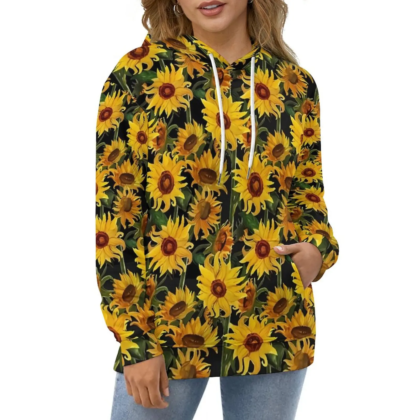 

Женская Повседневная Толстовка с принтом подсолнухов, желтые цветы, Y2k, пуловер с капюшоном, Женская свободная одежда оверсайз с длинным рукавом в стиле хип-хоп