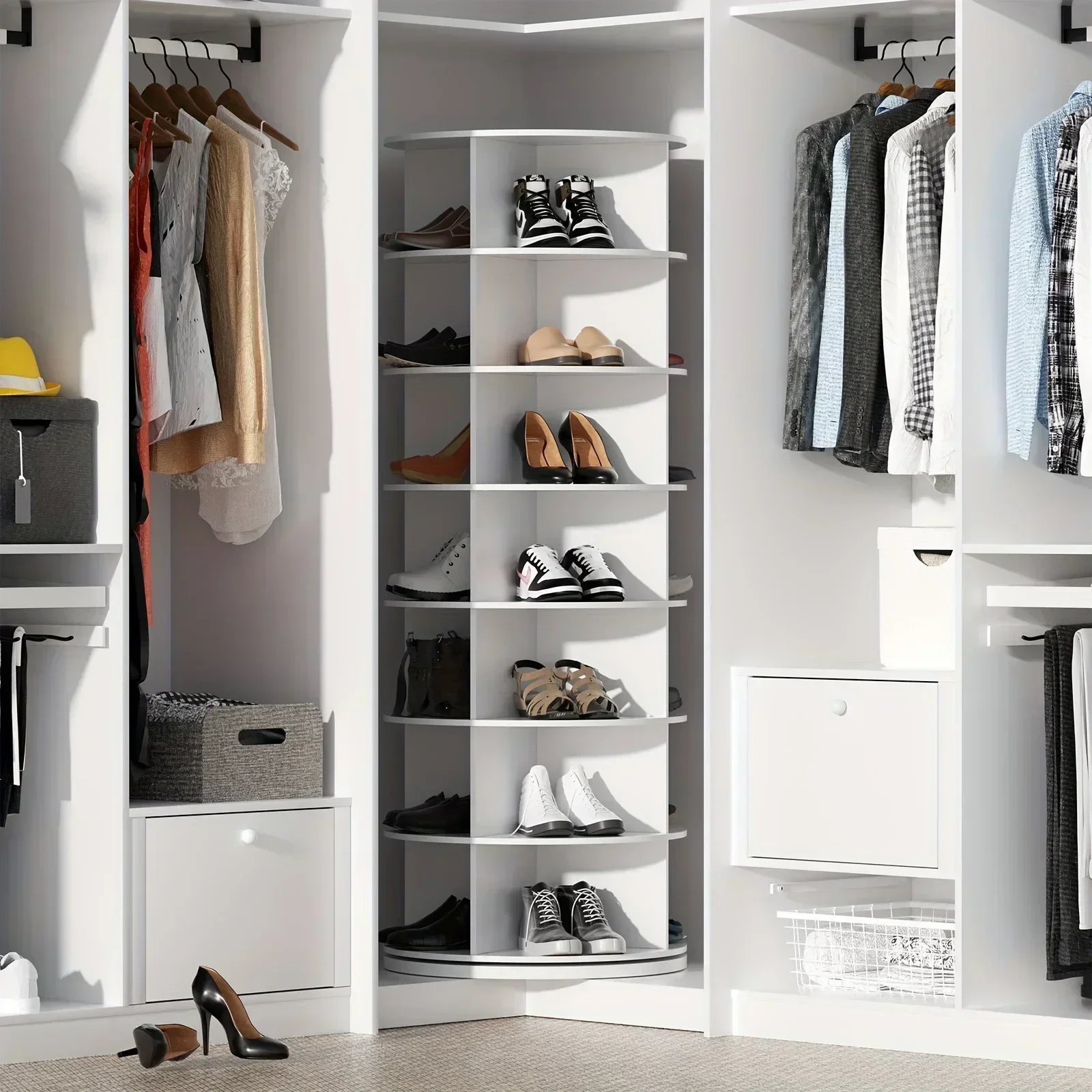 Вращающаяся полка для обуви 7-уровневая деревянная вмещает 32 пары на 360° °