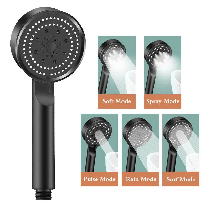 

5 Modes Adjustable High Pressure Shower Head Water Saving Sprayer Shower One-key Stop Water Massage Shower Bathroom Accessories