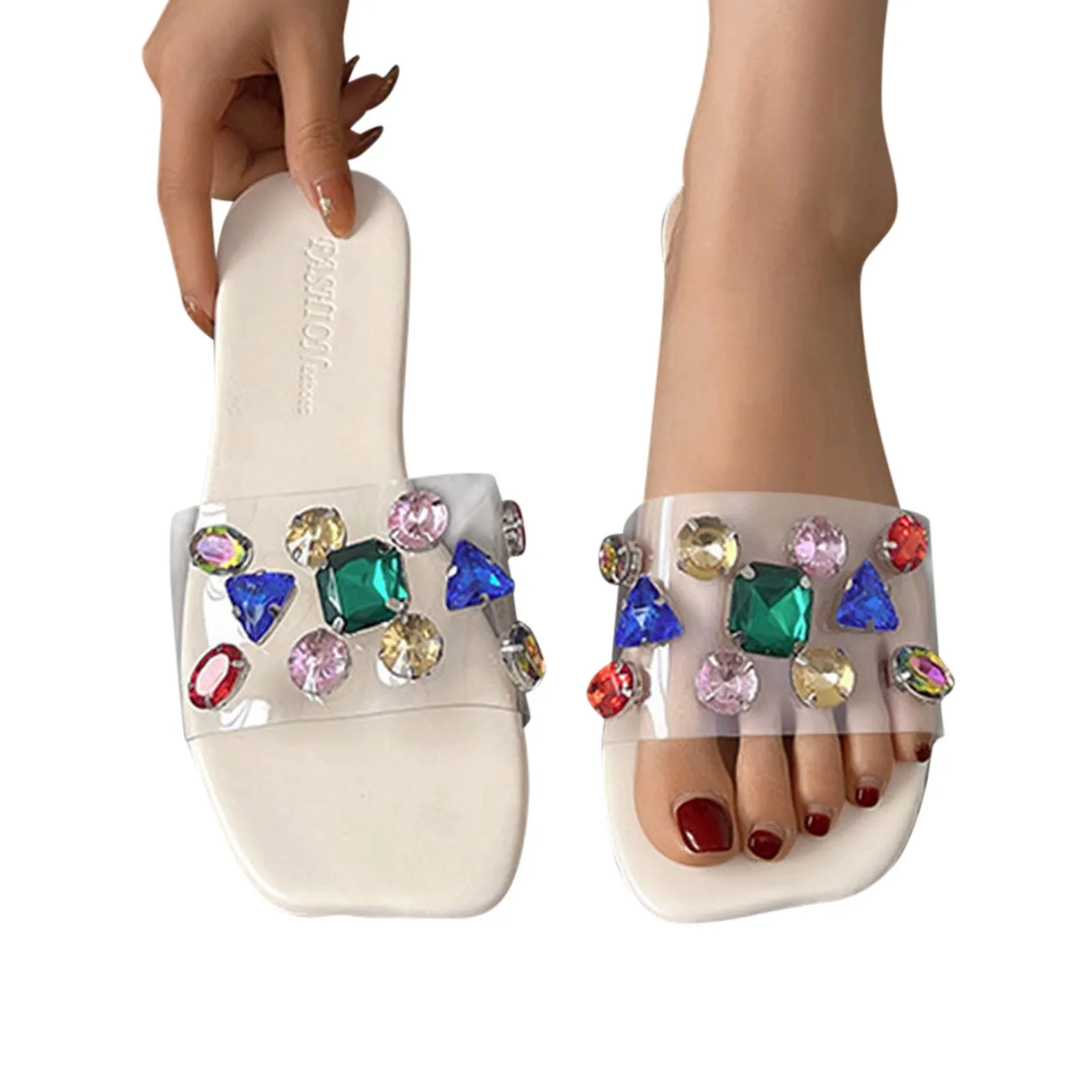 

Women's Slipper Sandals For Women Ladies Fashion Solid Flat Rhinestone Slippers Sandals Casual Shoes