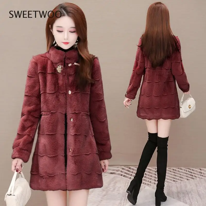 2022 New Women Winter Thick Loose Warm Outwear Plush Hooded Jacket Female Women Faux Mink Velvet Luxury Mink Fur Coats Slim Tide