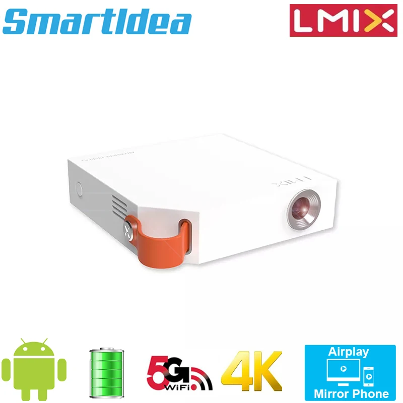 

Smartldea S1 Lmix DLP Mini Mobile Projector android 5G wifi BT build Battery 4K Pocket video HD Proyector Phone Mirror airplay