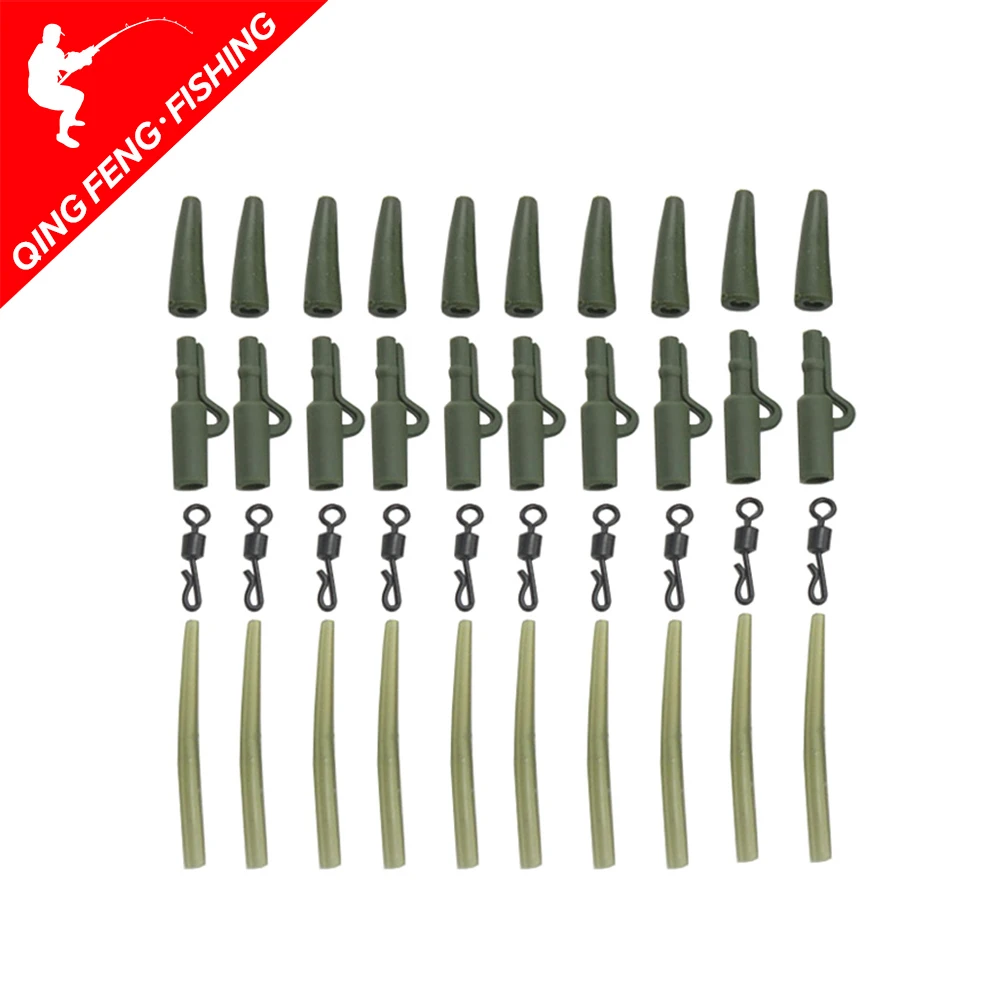 

40pcs Carp Fishing Rig Plastic Safety Lead Clips Tail Rubber Cone Anti Tangle Sleeve Quick Change Swivels Rig