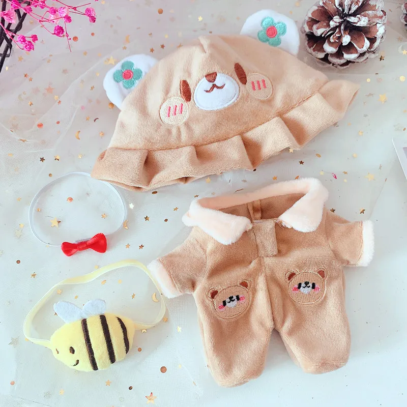 

20cm Doll Plush Doll's Clothes Lovely one-piece garment necktie hat suit Stuffed Toys Dolls Accessories for Korea Kpop EXO Idol