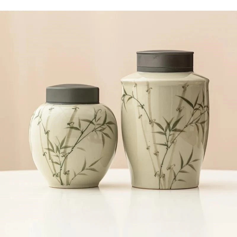 Ручная работа керамическая банка для чая с листьями бамбука крышка из сплава