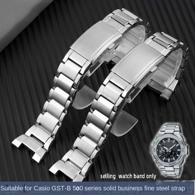 Фото Вогнутый ремешок из нержавеющей стали 316L для часов Casio G-SHOCK GST-B500 Series мужской ремешок серебристый черный браслет №1