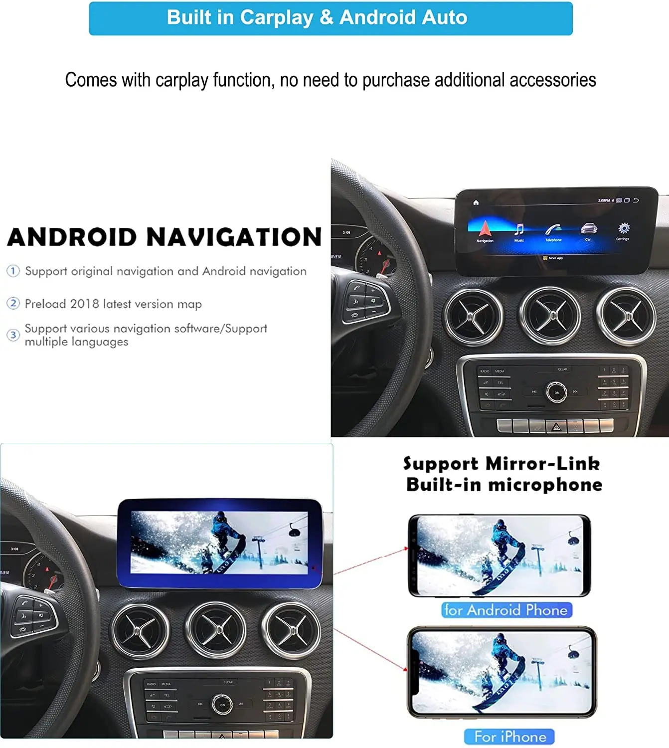 Фото Автомагнитола для Android 12 с сенсорным экраном 12.3 дюйма, 8/128 ГБ, для Mercedes-Benz B-класса 2013-2015, большой экран, навигатор, CarPlay №5