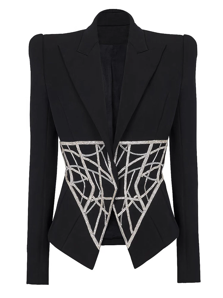 

DesireFair2023 Spring And Autumn Fashion New Heavy Beads With Diamonds Waist Thin High-End Quality Women's Suit Jacket Top