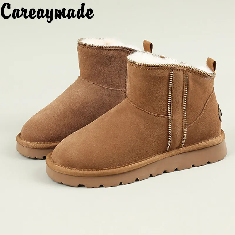 

Женские зимние ботинки Careaymade из натуральной кожи, зимние короткие ботинки с шерстью, теплые непромокаемые ботинки с плюшевой подкладкой и хлопковой подкладкой, Нескользящие