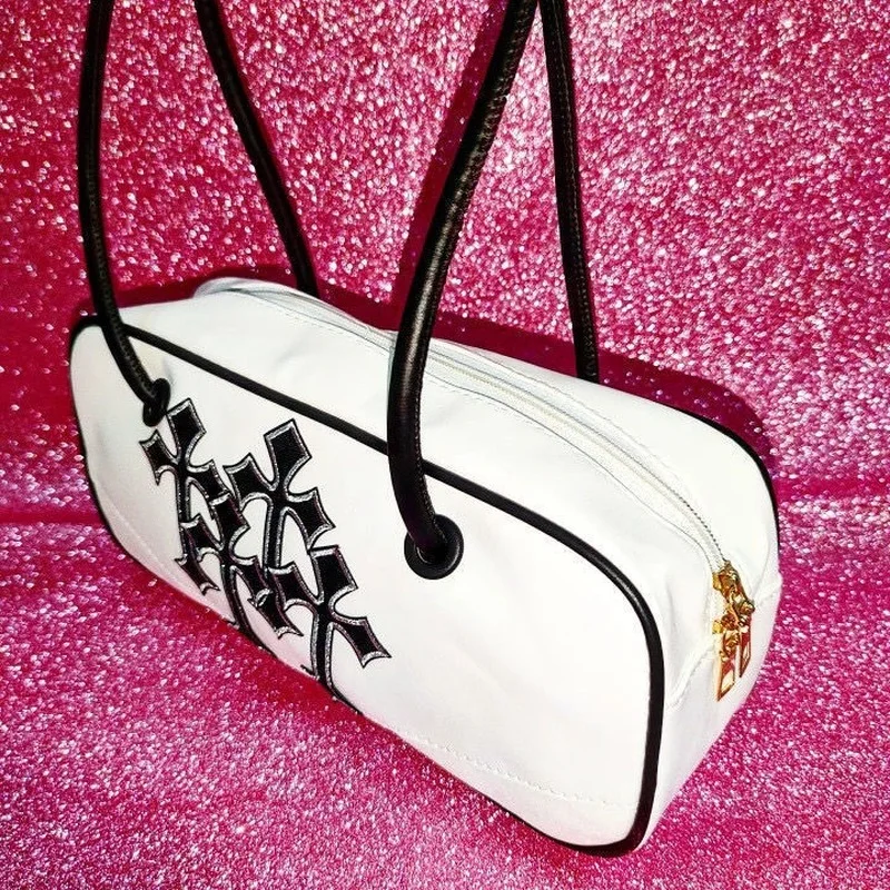 Xiuya Gothic Handbags for Women Y2k Vintage Harajuku Moto Biker Shoulder Bag Pu Leather Fashion Babes Street Big Bag Female