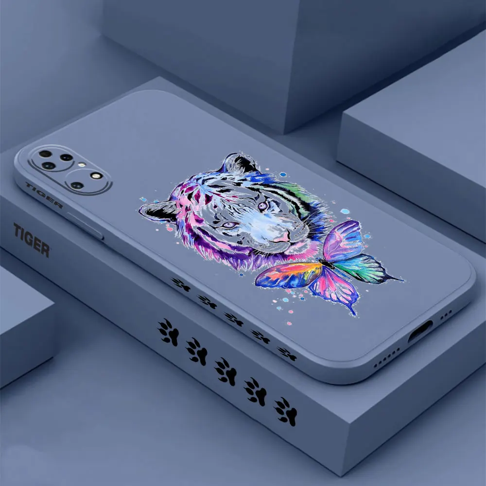 Fantasy Tatercolor Tiger Phone Case For Huawei P60 P50 P40 P30 P20 Mate 50 40 30 20 20X 10 Colour Liquid Silicone Cover Funda