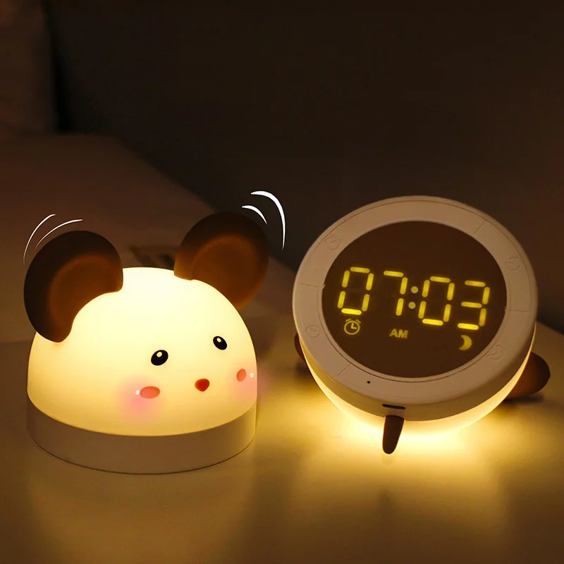 

Cartoon Mouse Silicone Alarm Clock With Night Light Cute To Sleep With Bedside Learning Electronic Digital Clock Children Gifts