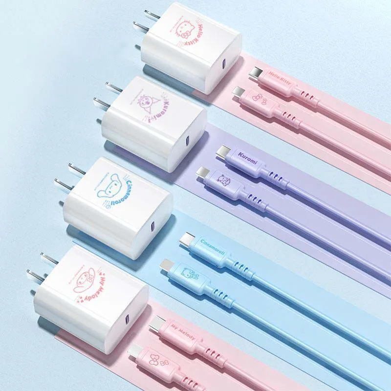 

Sanrio Charger Data Cable Set Cute Cartoon Hello Kitty My Melody Kuromi Cinnamoroll Student Suitable for Apple Android Typec