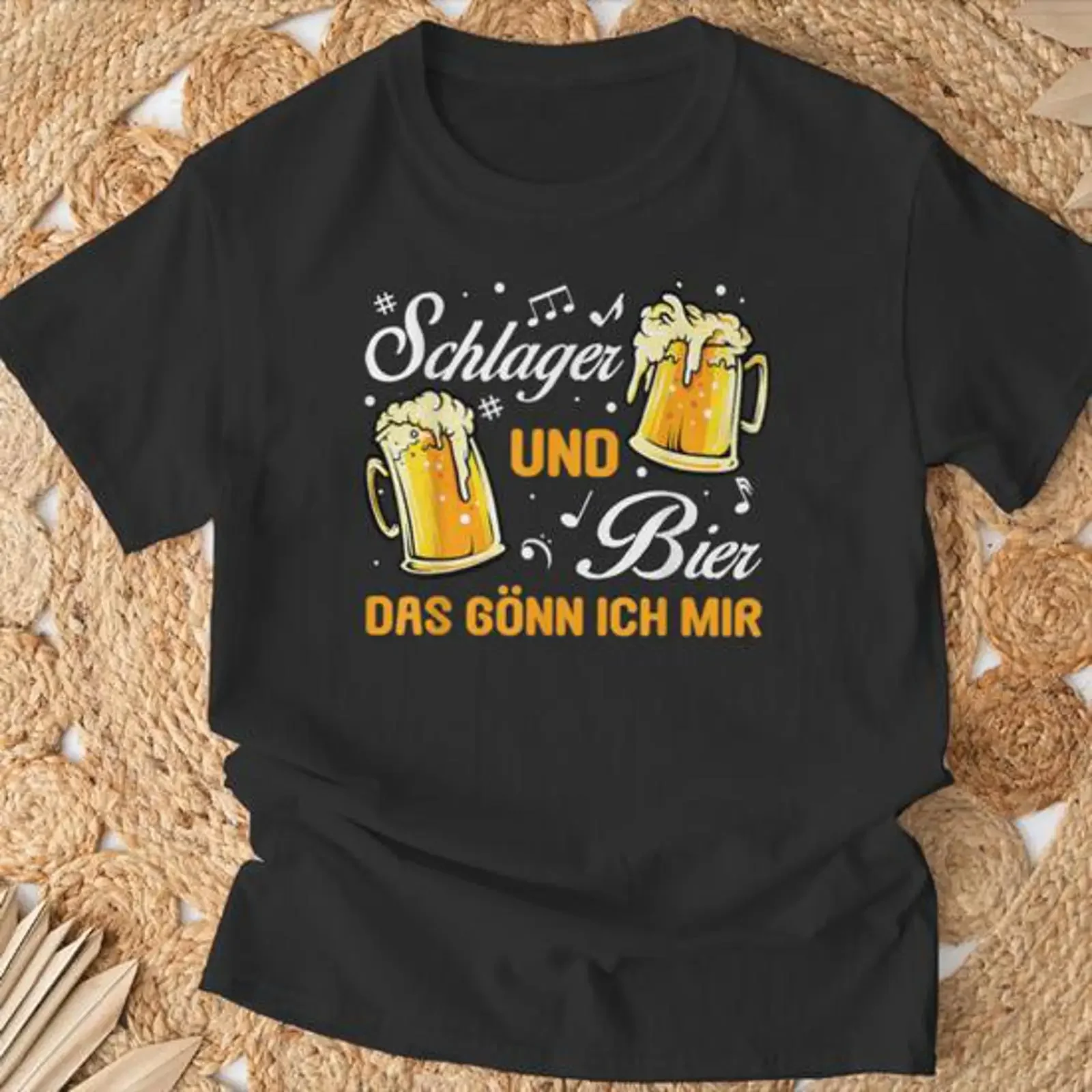 Фото Винтажная футболка унисекс с принтом Schlager Und Bier Musique Proverbes De Bière, слегка повседневная, универсальная, для мужчин, с графическим дизайном №1