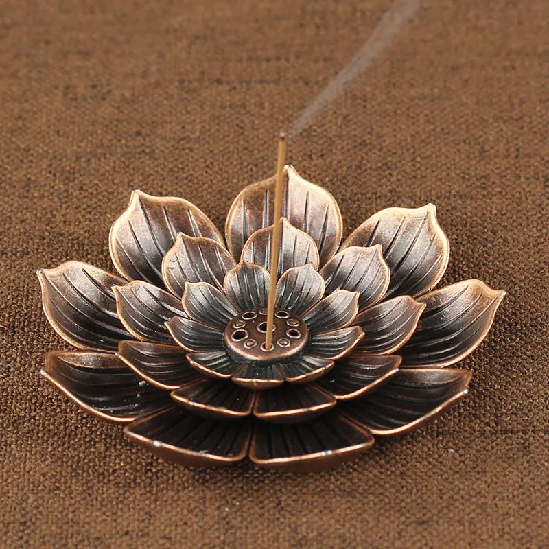 

Alloy Incense Burner Stick Holder Buddhism Lotus Line Incense Plate Sandalwood Coil Base Temples Yoga Studios Home Decoration