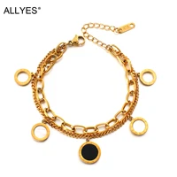 allyes stainless steel black white shell roman numeral charm bracelets for women link cuban chain bracelet unisex jewelry gifts