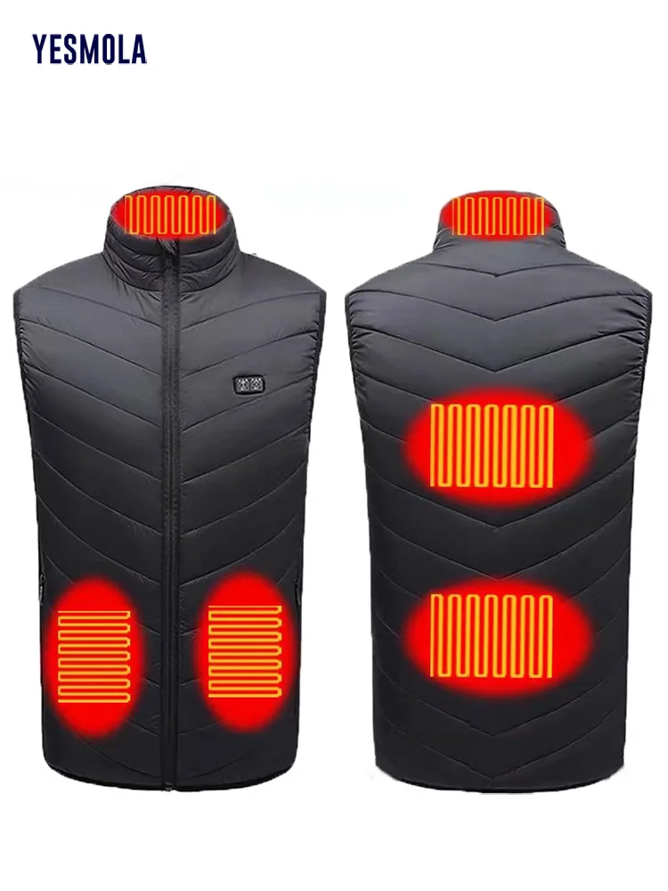 YESMOLA Winter Jackets Mens Heated Vest Down Parkas Men Warm Outdoor Coat USB Electric Heating Sleeveless Couple Hooded Jackets